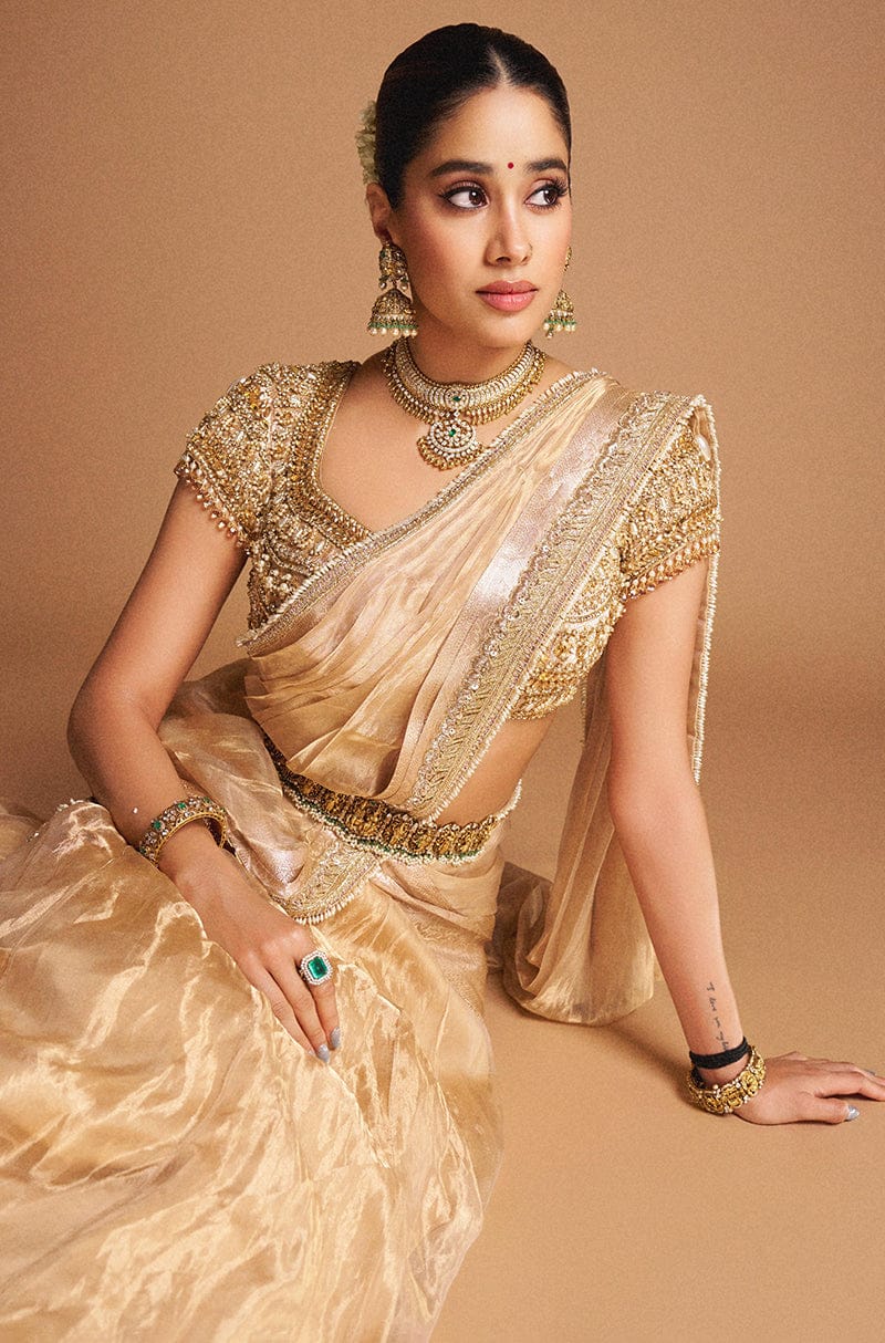 Tanmira New Elegant Tari Border Tissue Silk Saree Janhvi Kapoor Inspired Edition AST