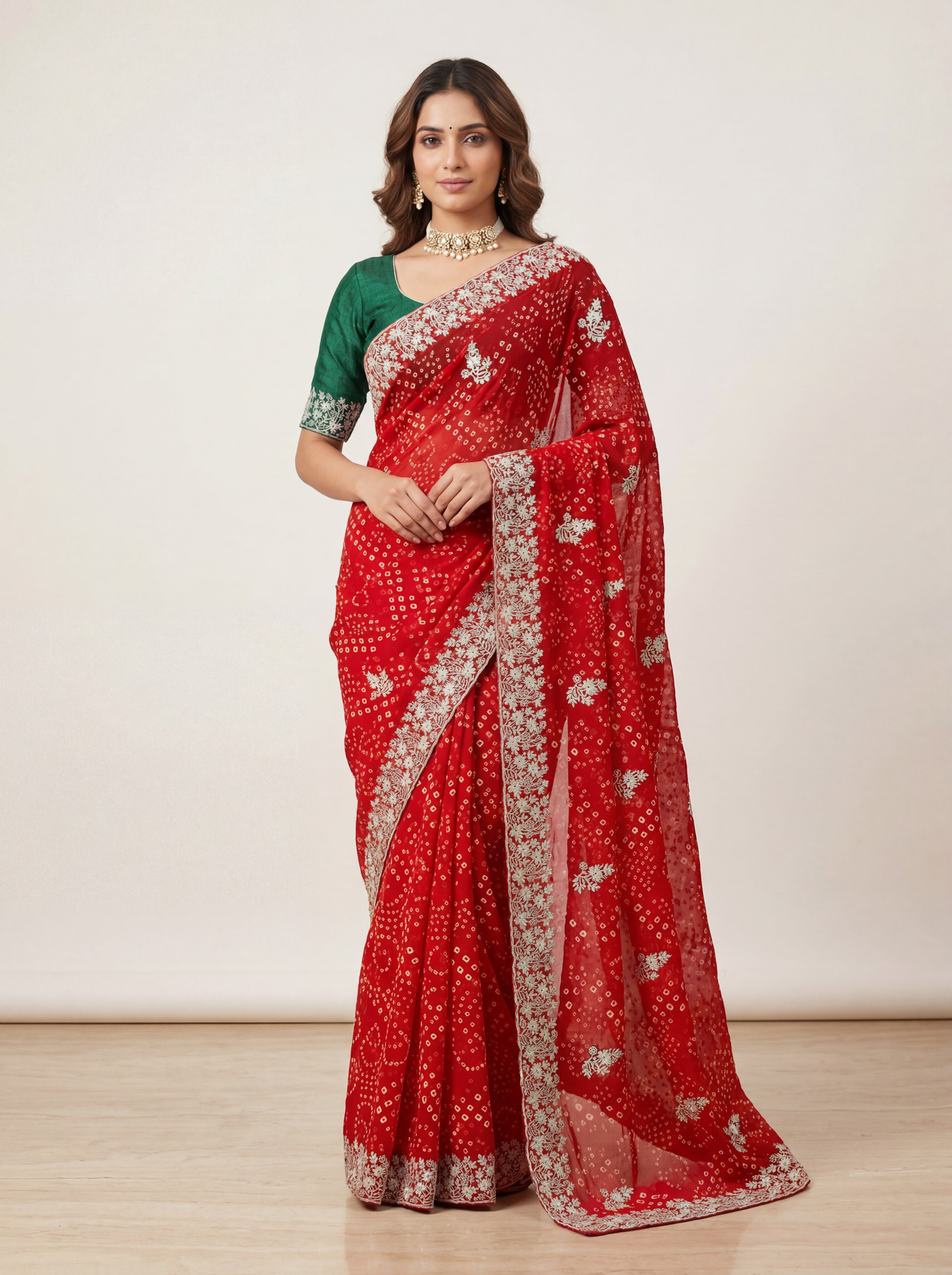 Tanmira New Graceful Georgette Bandhani Saree with Elegant Peturn Work STL