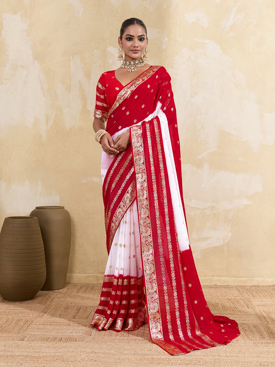 Tanmira Special Pure Georgette Jaipuri Tie Dye Zari Weaving Saree