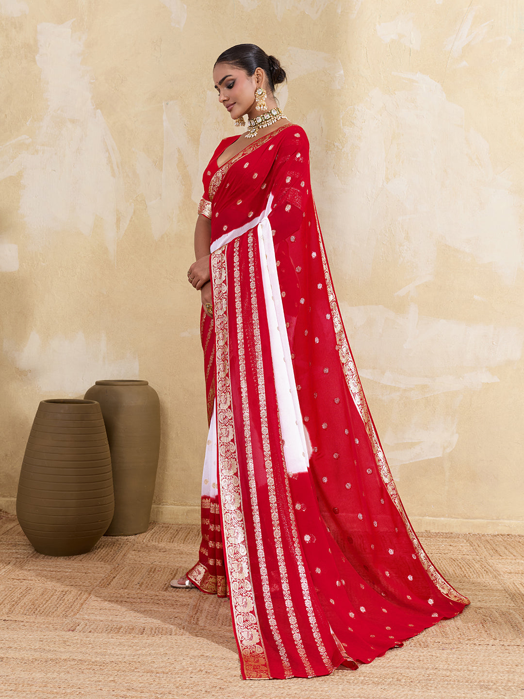 Tanmira Special Pure Georgette Jaipuri Tie Dye Zari Weaving Saree