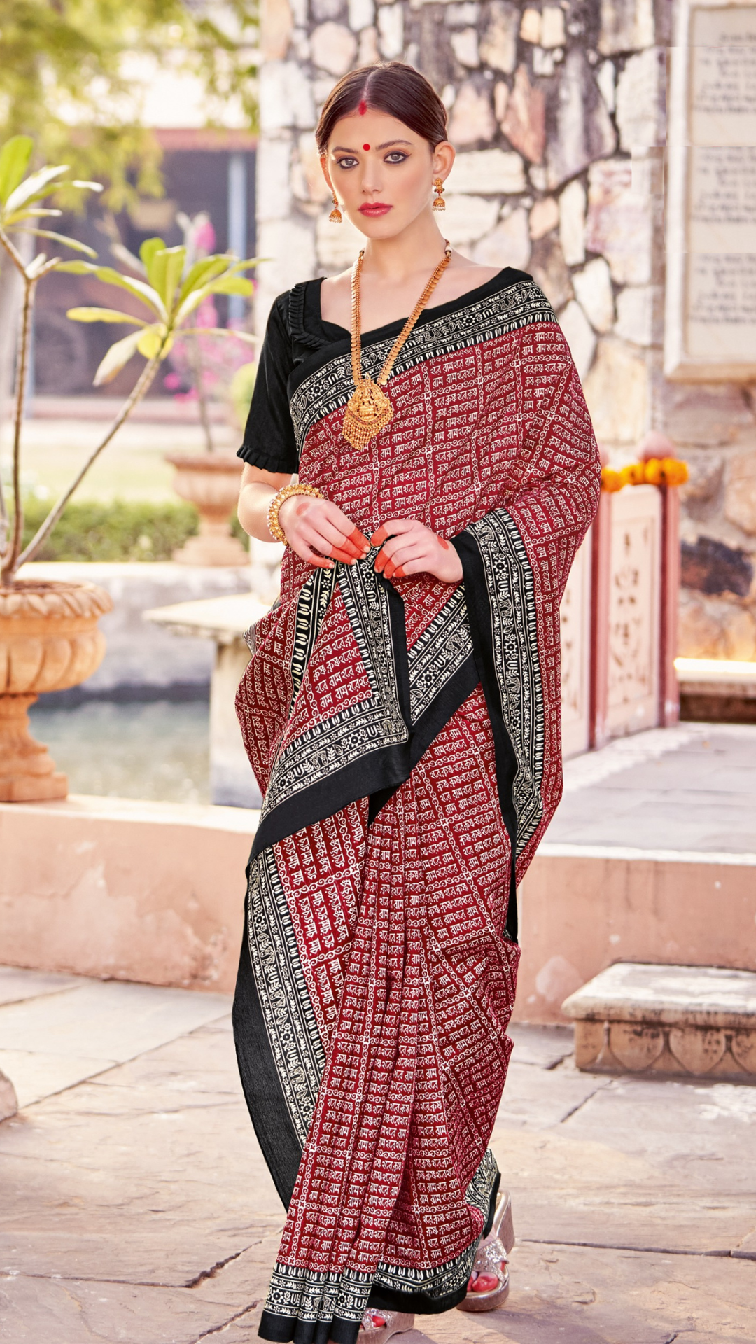 Tanmira New Red Printed Bhagalpuri Silk Saree APL