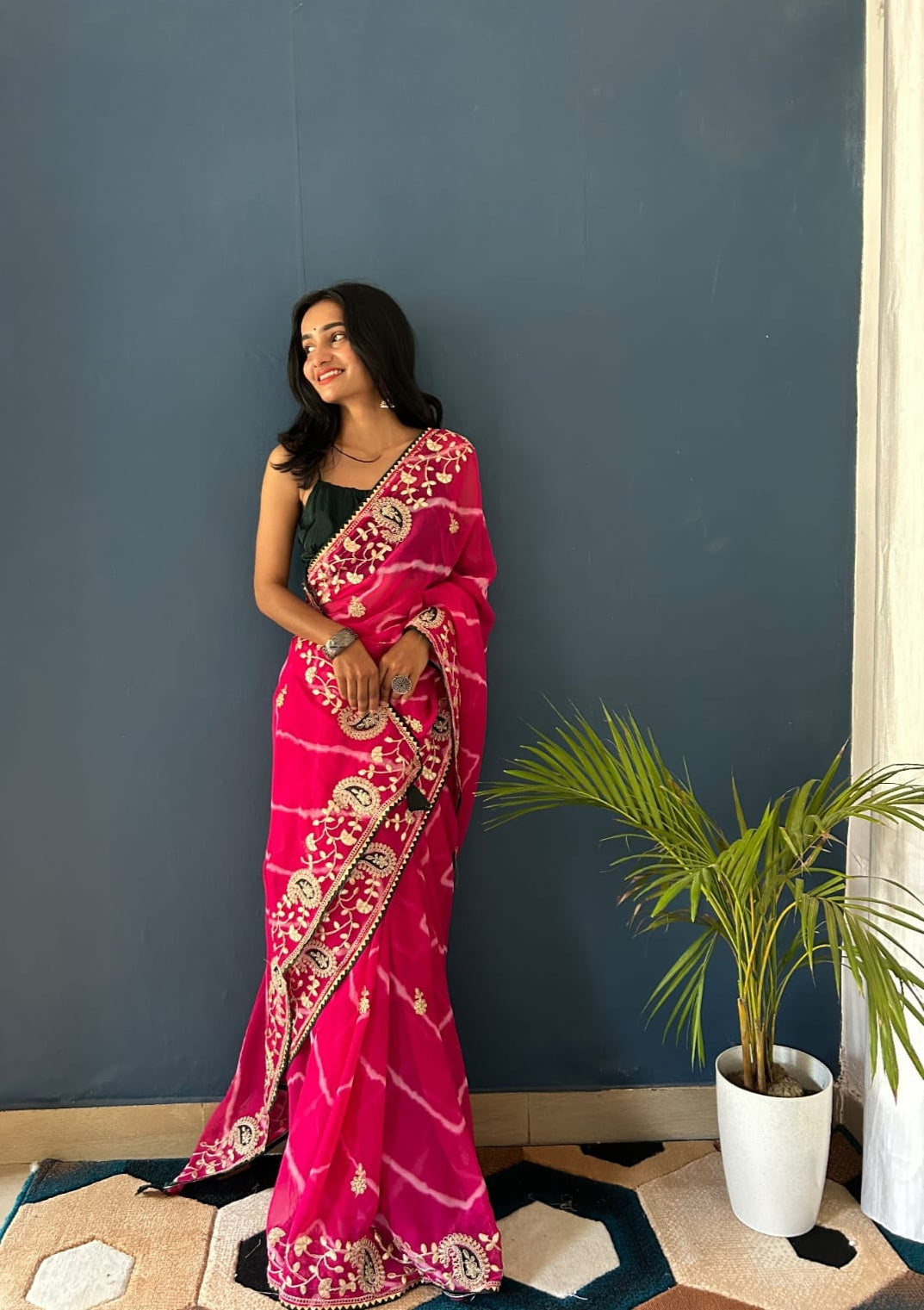 Tanmira 60-60 Georgette Leheriya With Embroidery Gota patti Work Saree ash