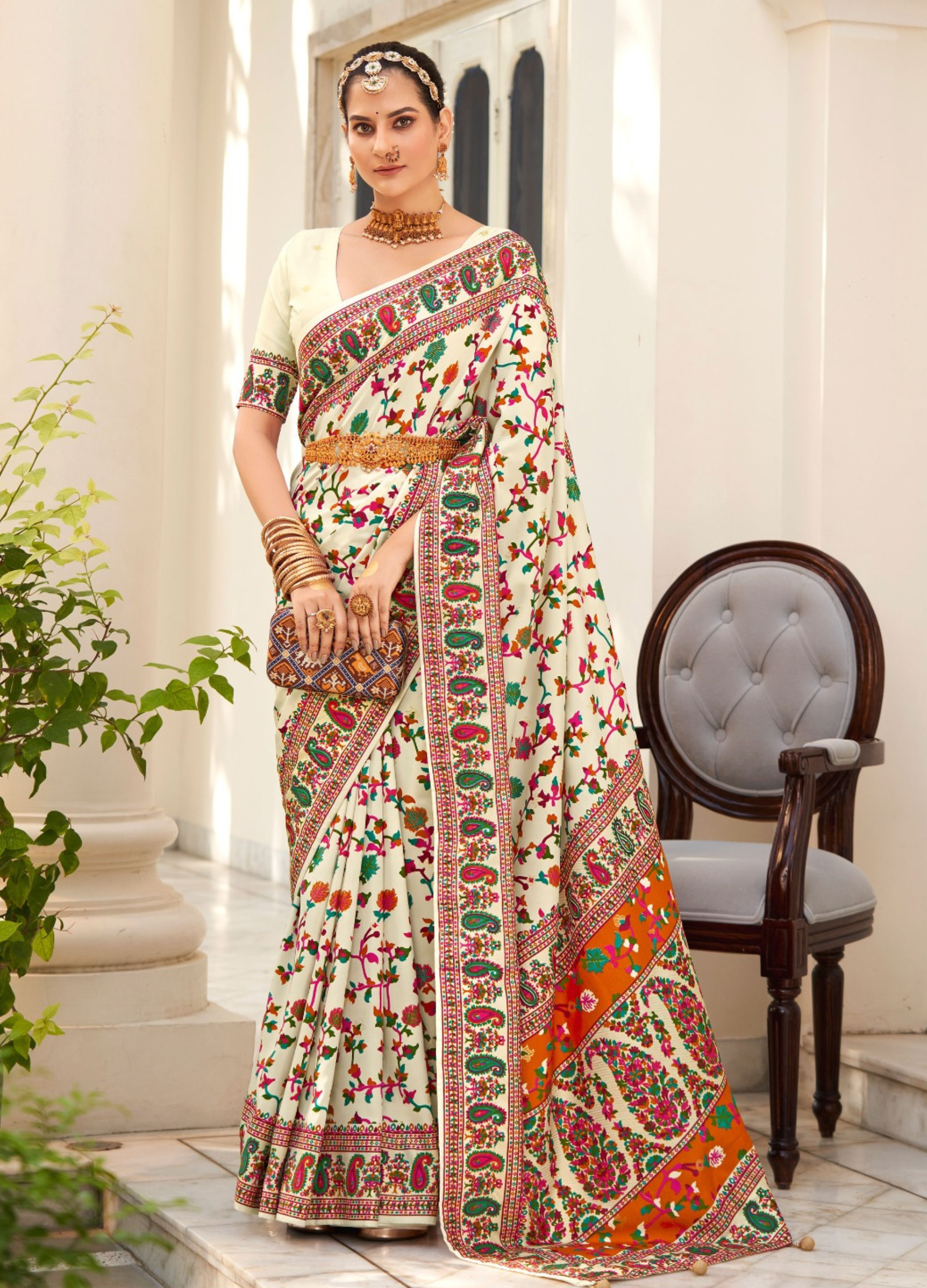 Tanmira Latest handpicked Pashmina cotton silk Saree STR Off White