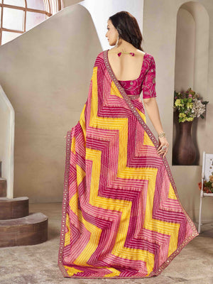 Zig Zag Foil Print Bandhani style saree
