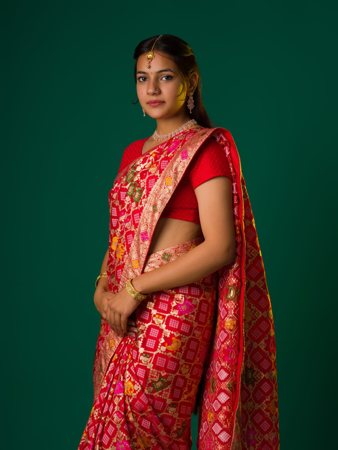 Tanmira New Pure Munga Silk Bandhani Zari Border Saree DC