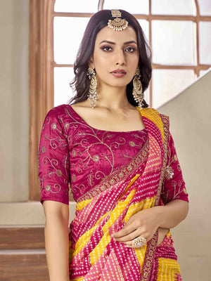 Zig Zag Foil Print Bandhani style saree