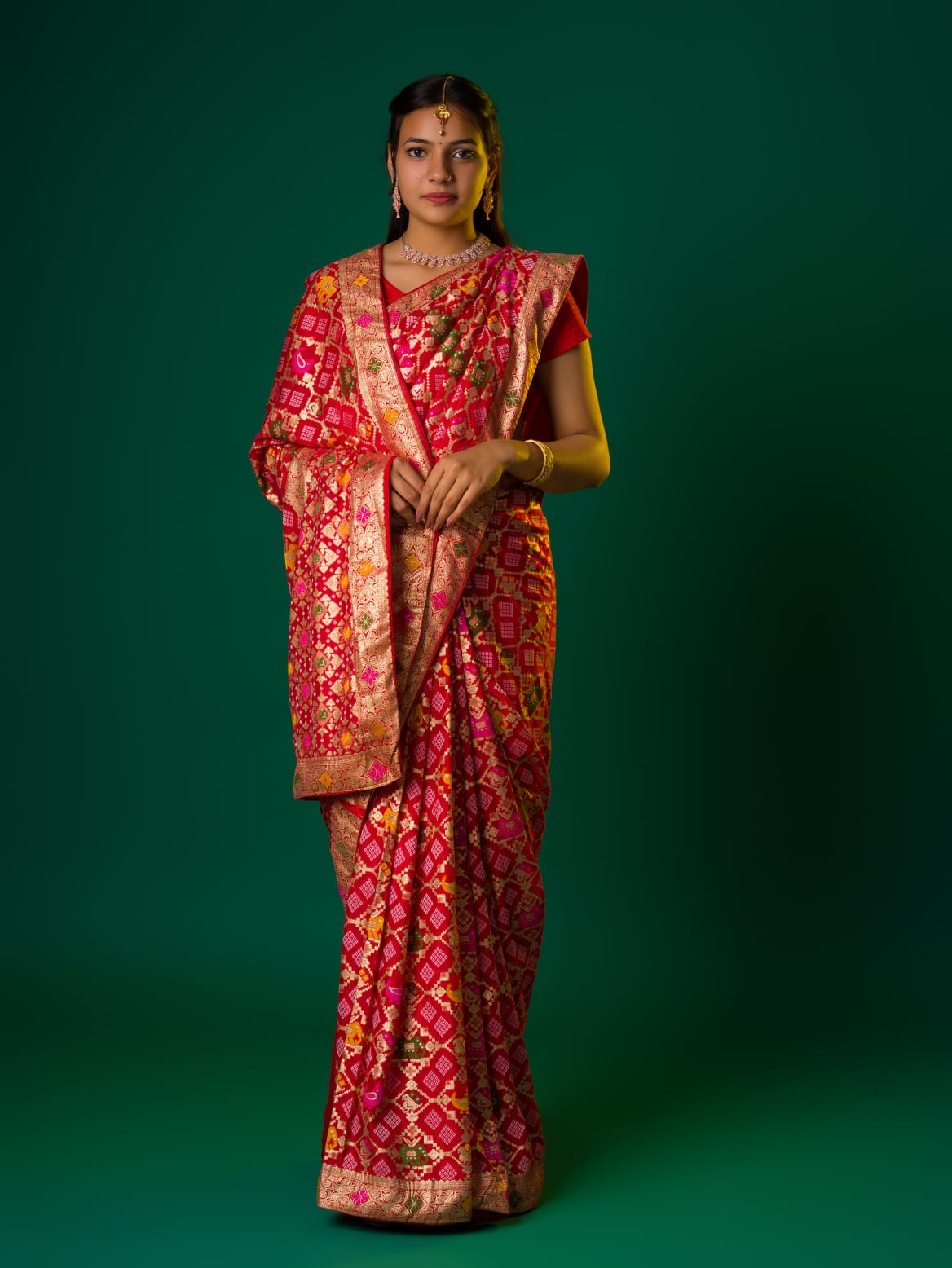 Tanmira New Pure Munga Silk Bandhani Zari Border Saree DC