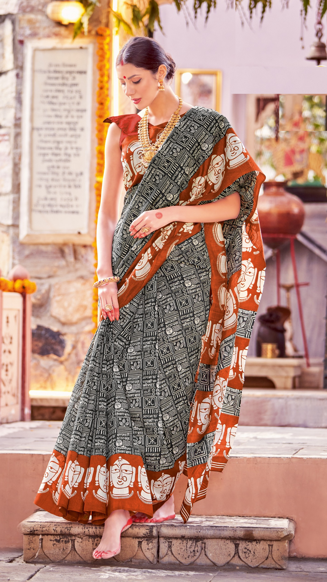 Tanmira New Black printed Bhagalpuri Silk Ethnic Wear Saree With Blouse APL