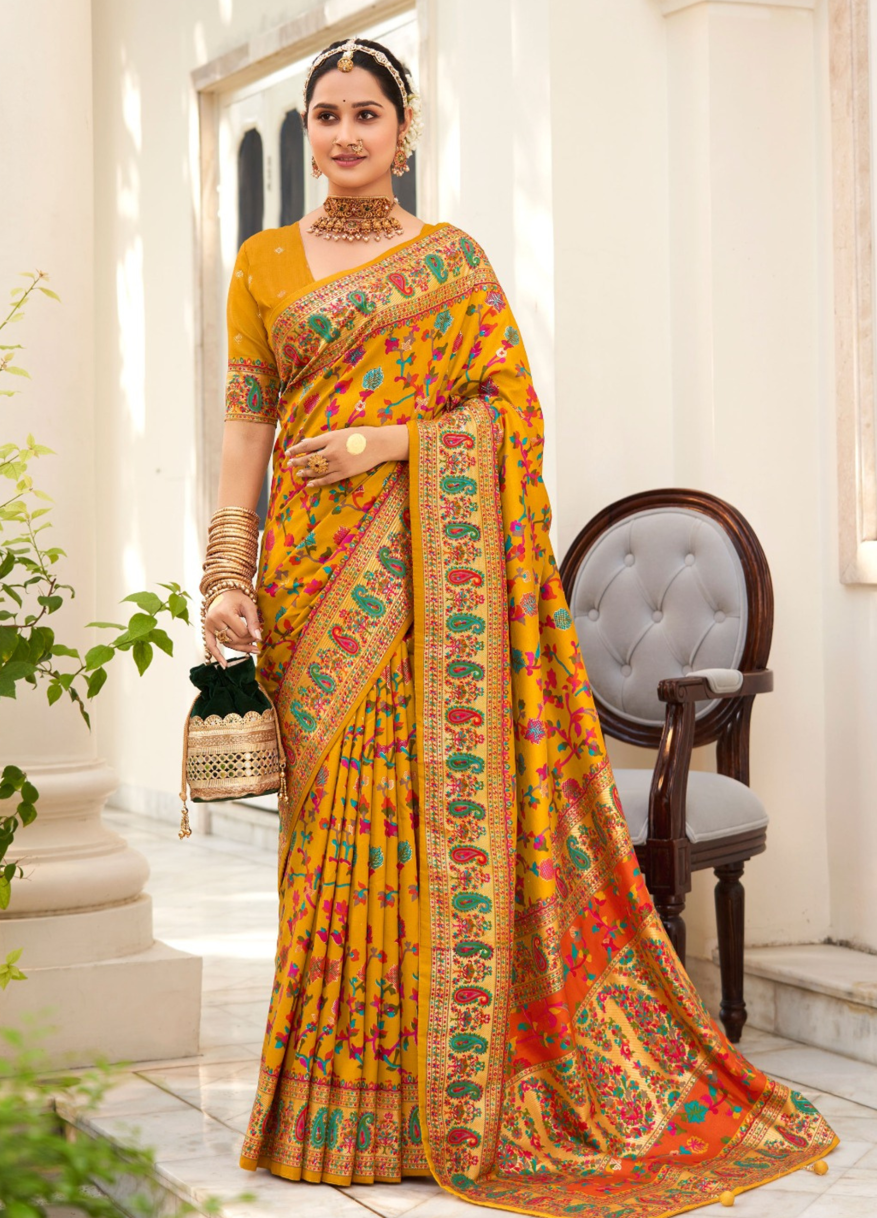 Tanmira Latest handpicked pashmina cotton silk Saree STR Mustard