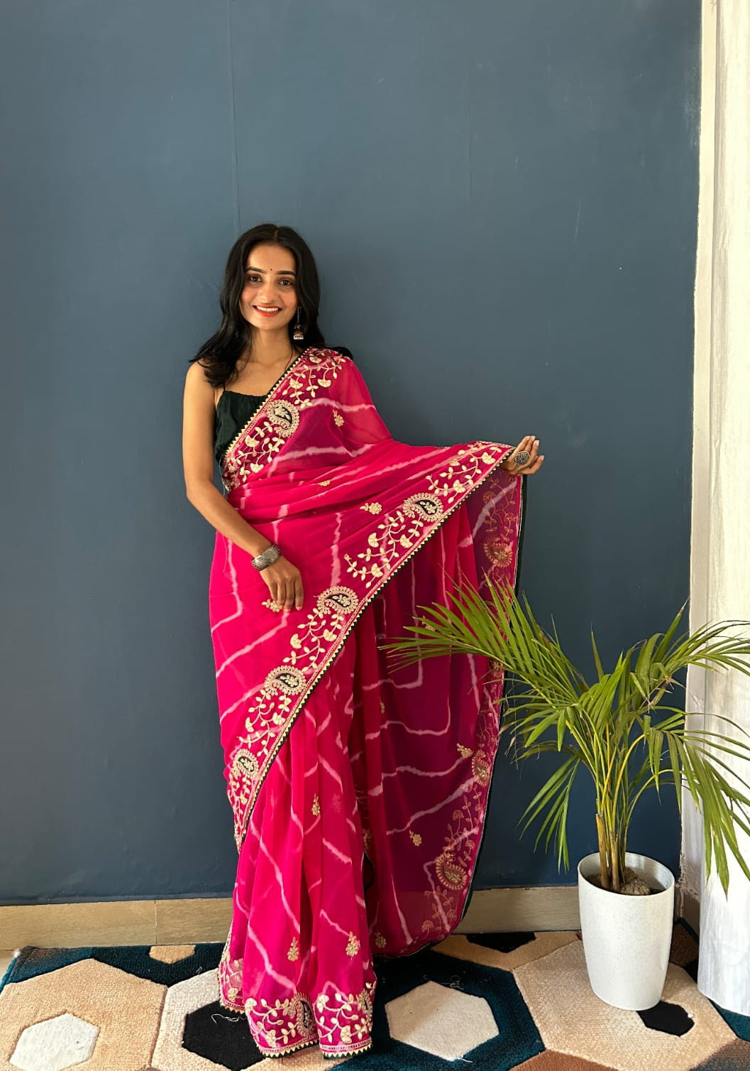 Tanmira 60-60 Georgette Leheriya With Embroidery Gota patti Work Saree ash