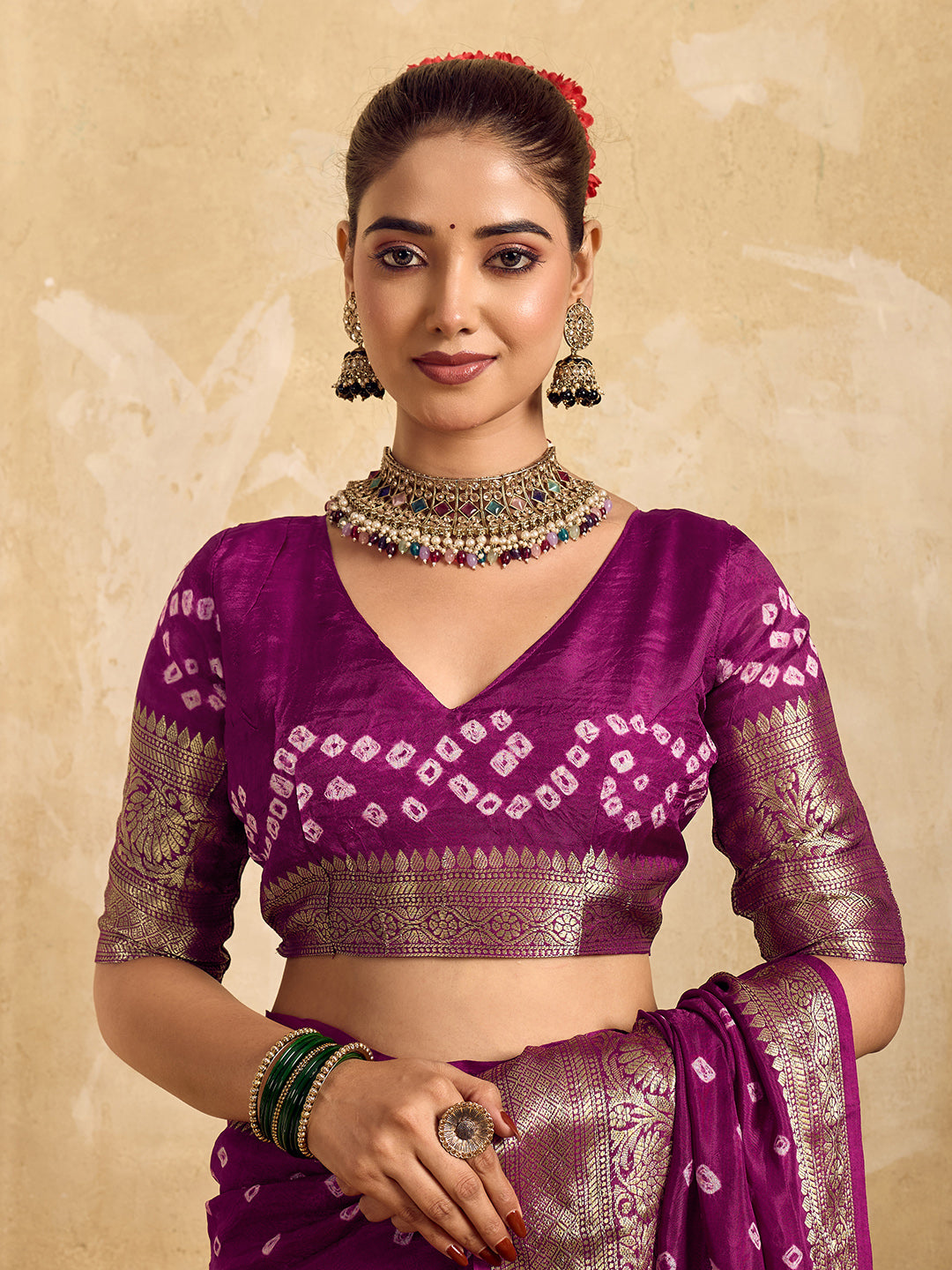 Buy Viscos Silk Bandhani Saree With Zari Border  under 2000