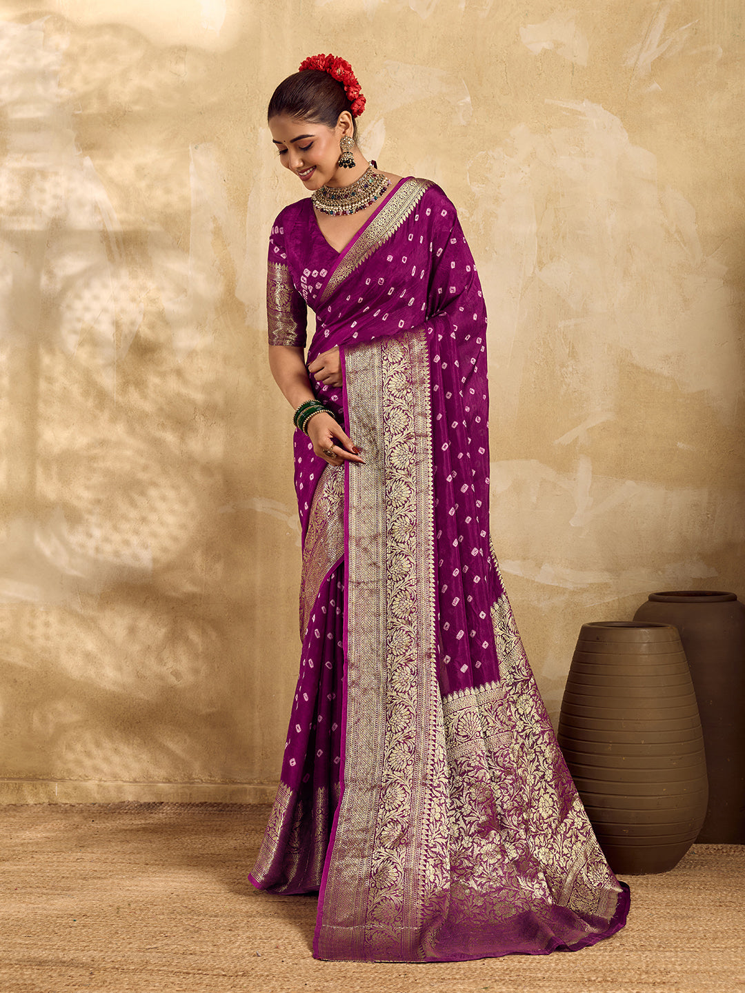 Buy Viscos Silk Bandhani Saree With Zari Border  under 2000