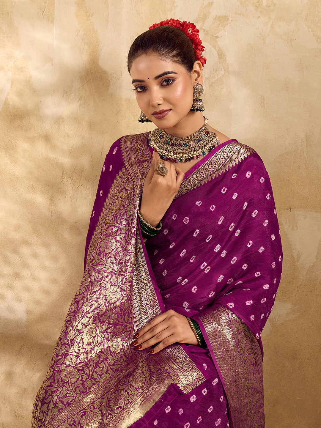 Buy Viscos Silk Bandhani Saree With Zari Border  under 2000