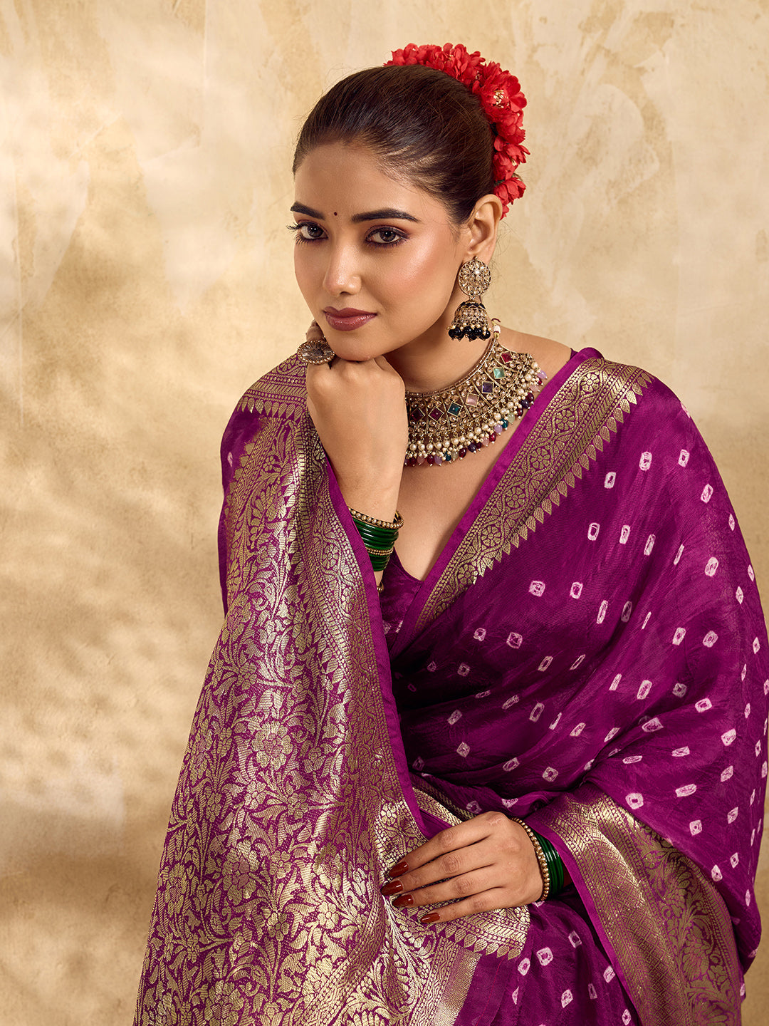 Buy Viscos Silk Bandhani Saree With Zari Border  under 2000