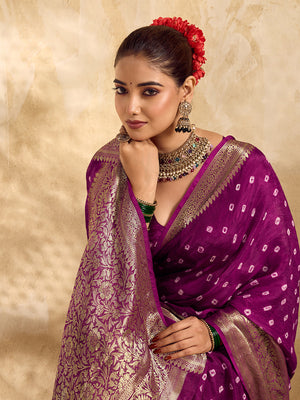 Buy Viscos Silk Bandhani Saree With Zari Border  under 2000