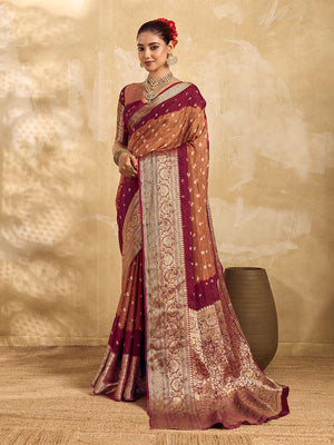  Buy silk saree for festive wear in maroon colour 
