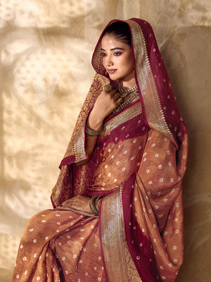  Buy silk saree for festive wear in maroon colour 