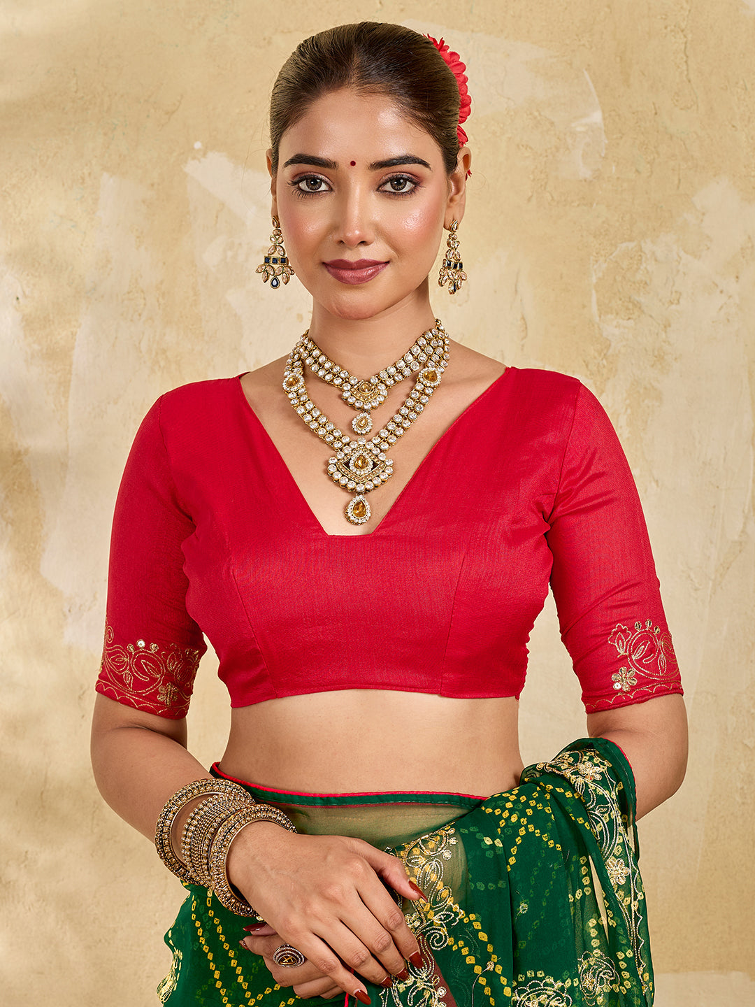 Buy Chiffon Saree Bandhani Style With Aari Work Tanmira