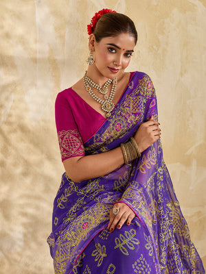 Buy Chiffon Saree Bandhani Style With Aari Work Tanmira