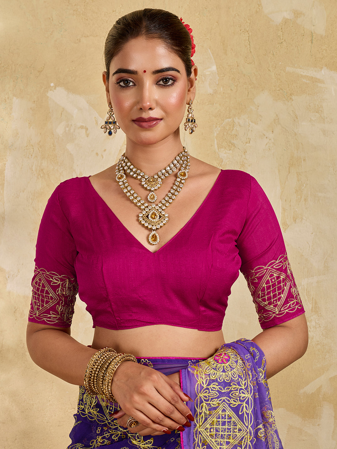 Buy Chiffon Saree Bandhani Style With Aari Work Tanmira