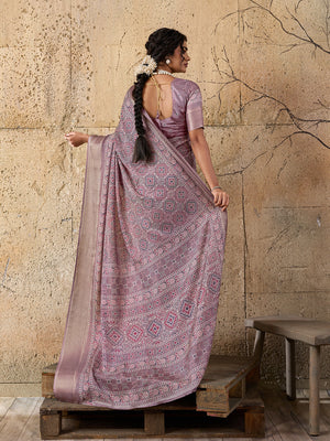 Buy Ajrakh style With Ajrakh HandPrint Work Saree