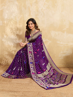 Buy Premium Silk Saree with Beautiful Silver Zari Weaving Tanmira 
