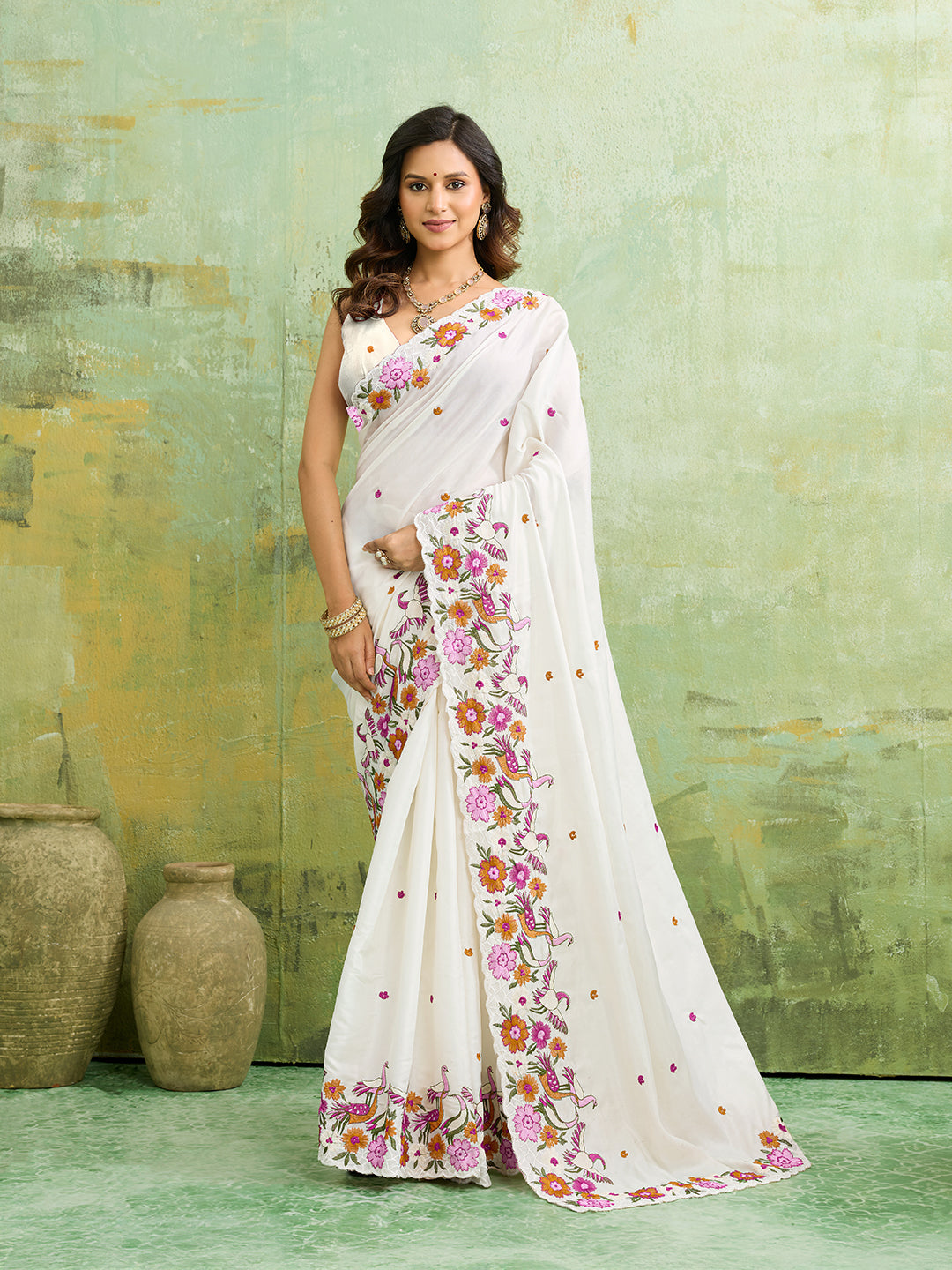 Buy Tussar Silk Saree with Beautiful Embroidery Work Tanmira 