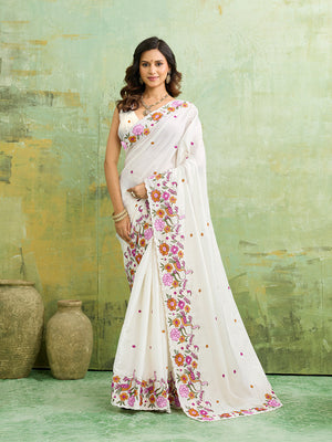Buy Tussar Silk Saree with Beautiful Embroidery Work Tanmira 