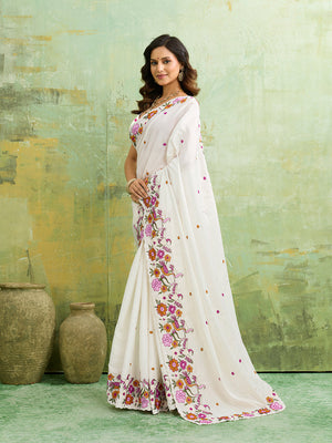 Buy Tussar Silk Saree with Beautiful Embroidery Work Tanmira 