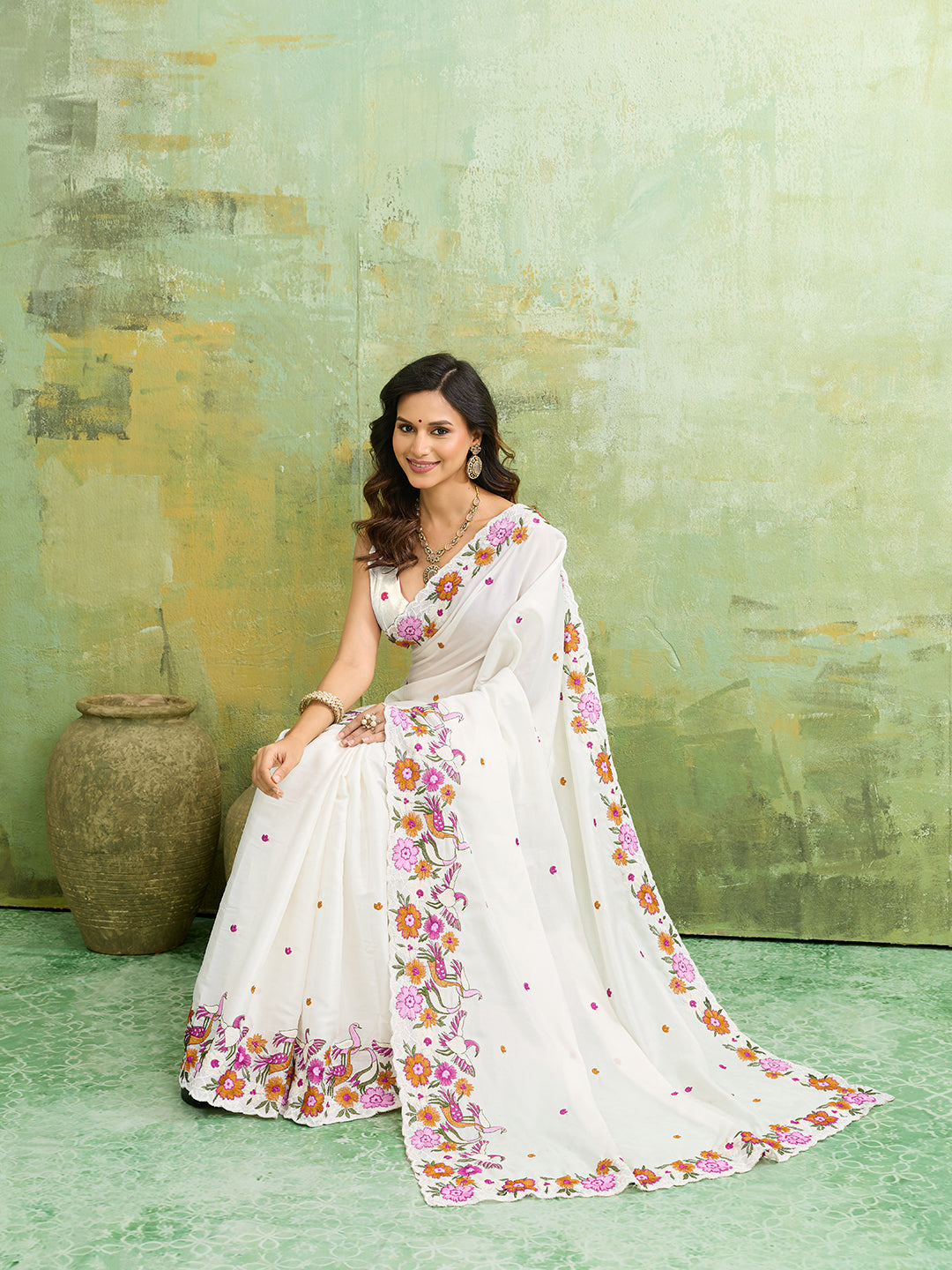 Buy Tussar Silk Saree with Beautiful Embroidery Work Tanmira 