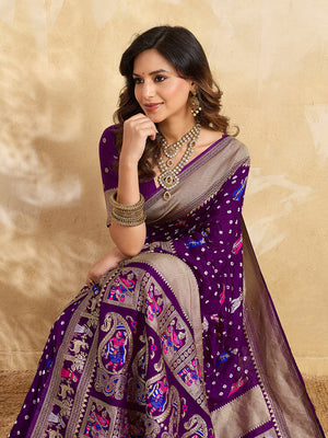Buy Premium Silk Saree with Beautiful Silver Zari Weaving Tanmira 