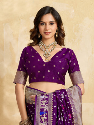 Buy Premium Silk Saree with Beautiful Silver Zari Weaving Tanmira 