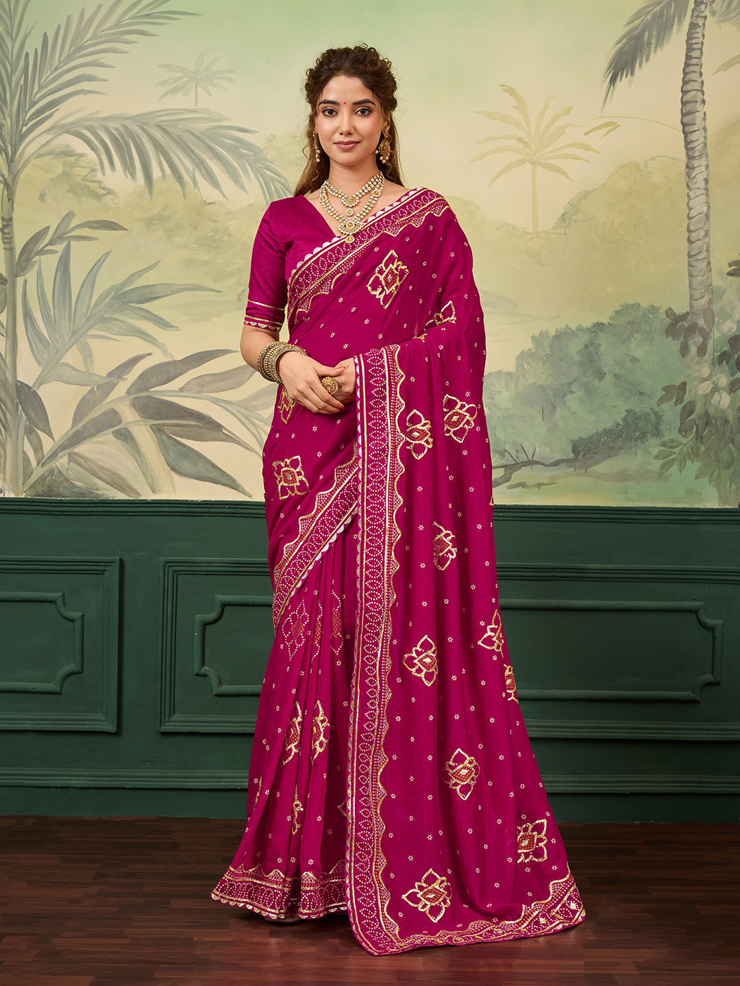 Tanmira  New Elegant Upada Silk Bandhani Saree with Gota Patti Work GAN