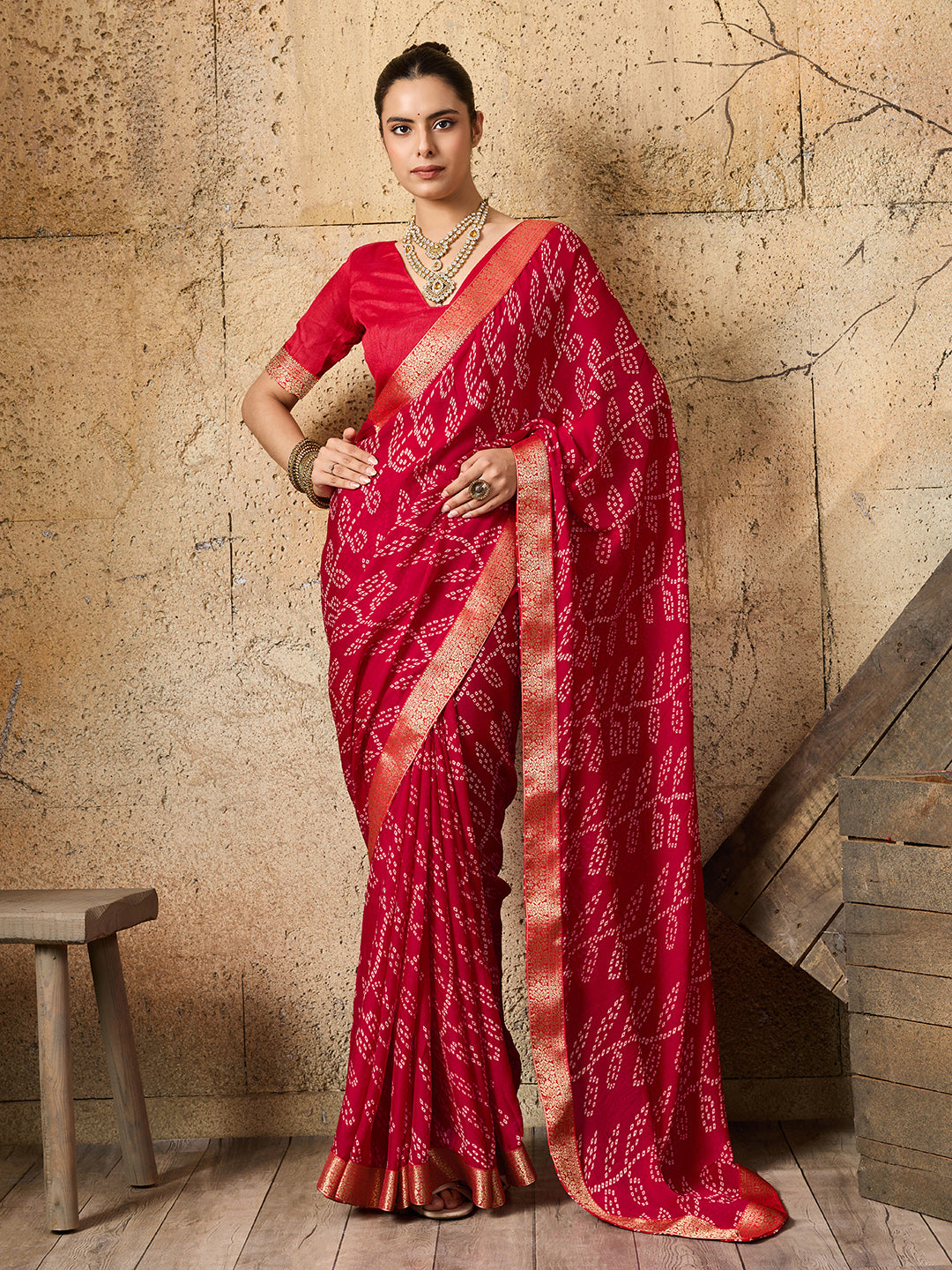 Tanmira  New Daily Wear Moss Chiffon Bandhani Style Saree  KDN