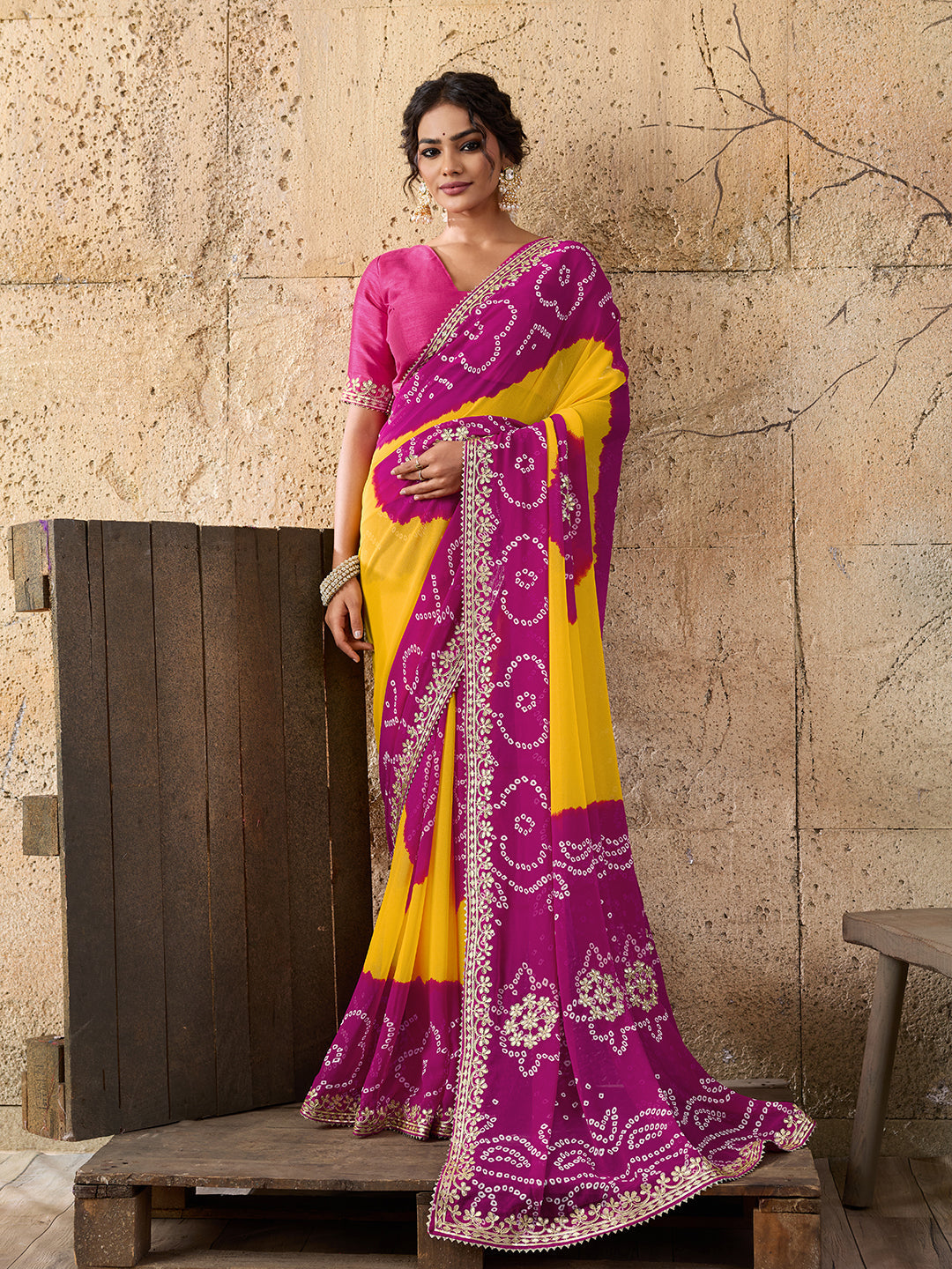 Buy Bandhani Saree With Gota patti Work Tanmira 