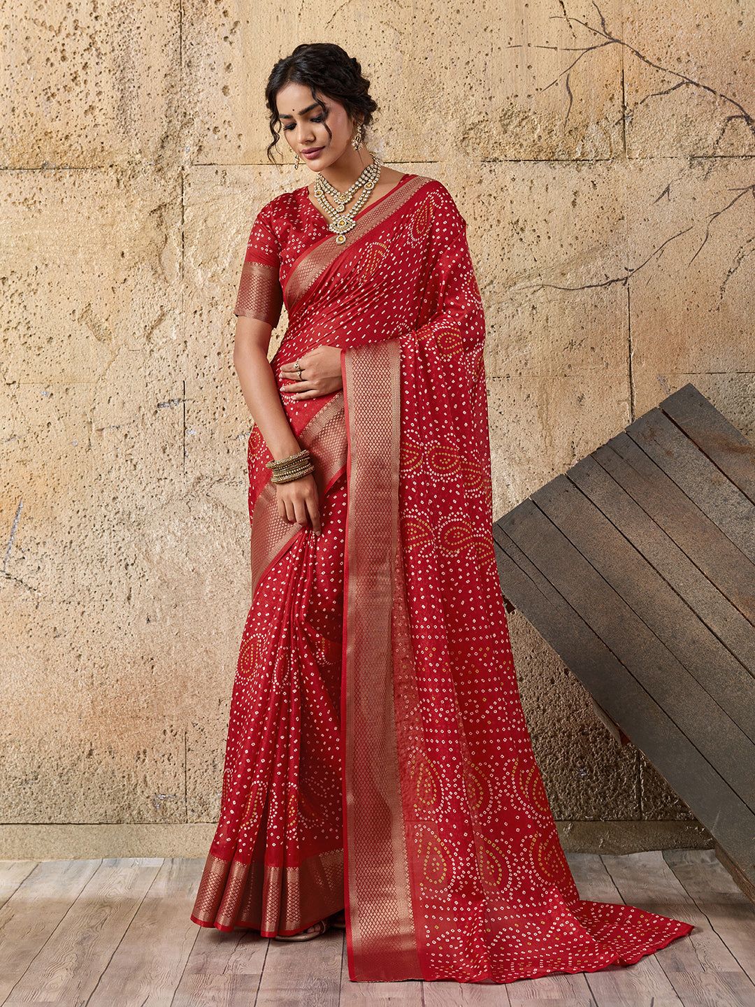 Tanmira  New Cotton silk Ajrakh style With Ajrakh HandPrint Work Saree STL