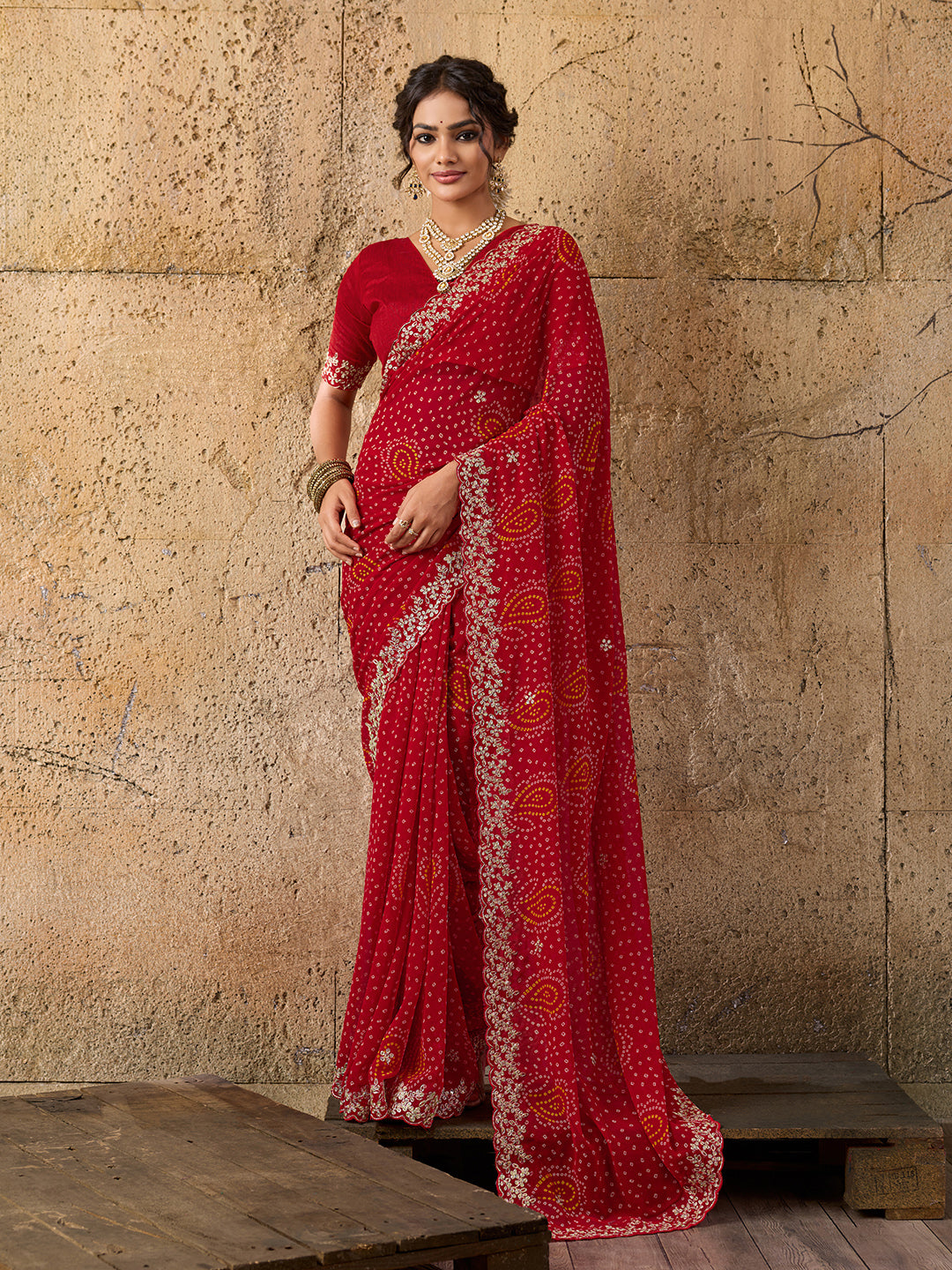 Tanmira  Launching New Pure Mos Chiffon Handmade Pitta Aari Work Bandhani Saree  SWA