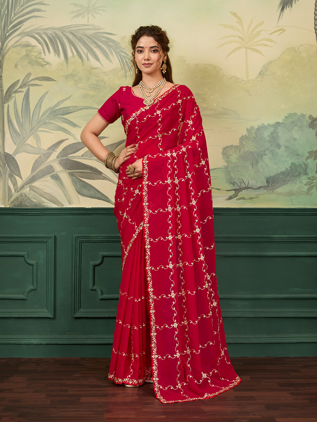 Tanmira  New Stylish Festive Wear Georgette Saree with Pittan Work SRK