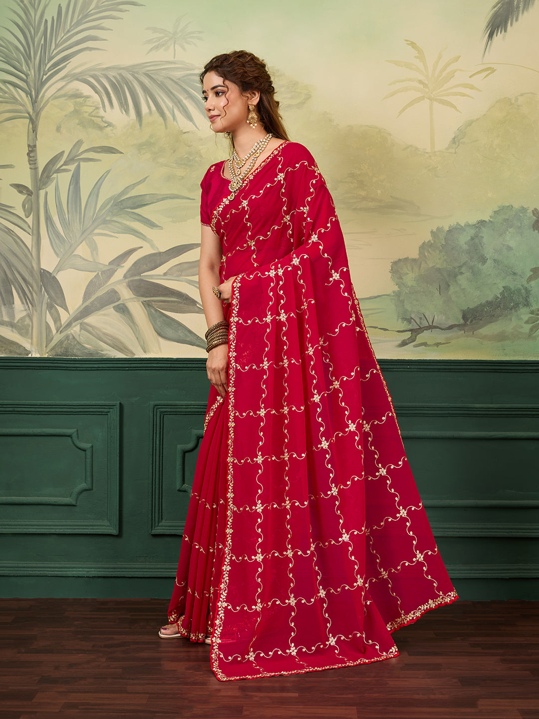 Tanmira  New Stylish Festive Wear Georgette Saree with Pittan Work SRK