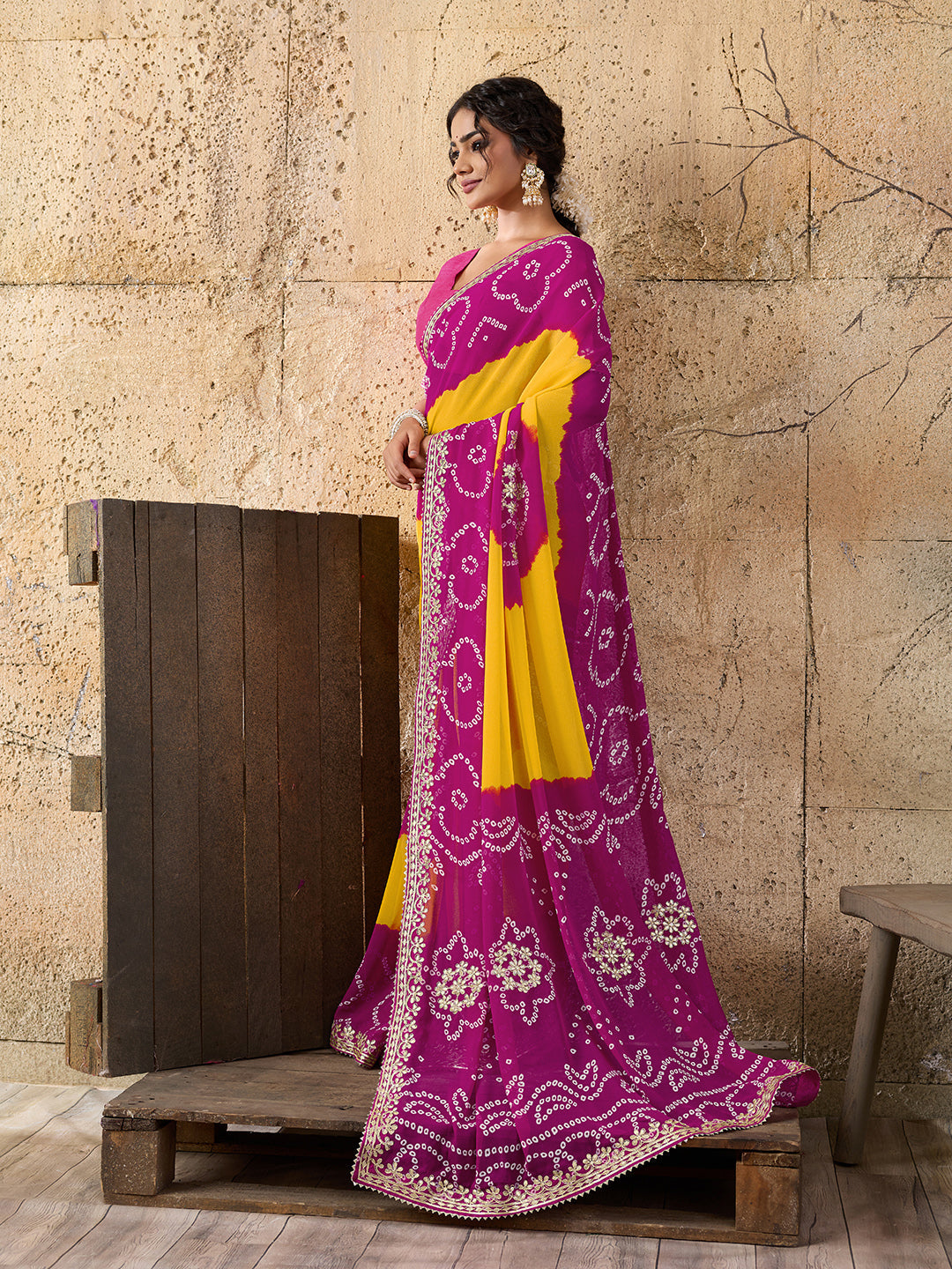 Buy Bandhani Saree With Gota patti Work Tanmira 