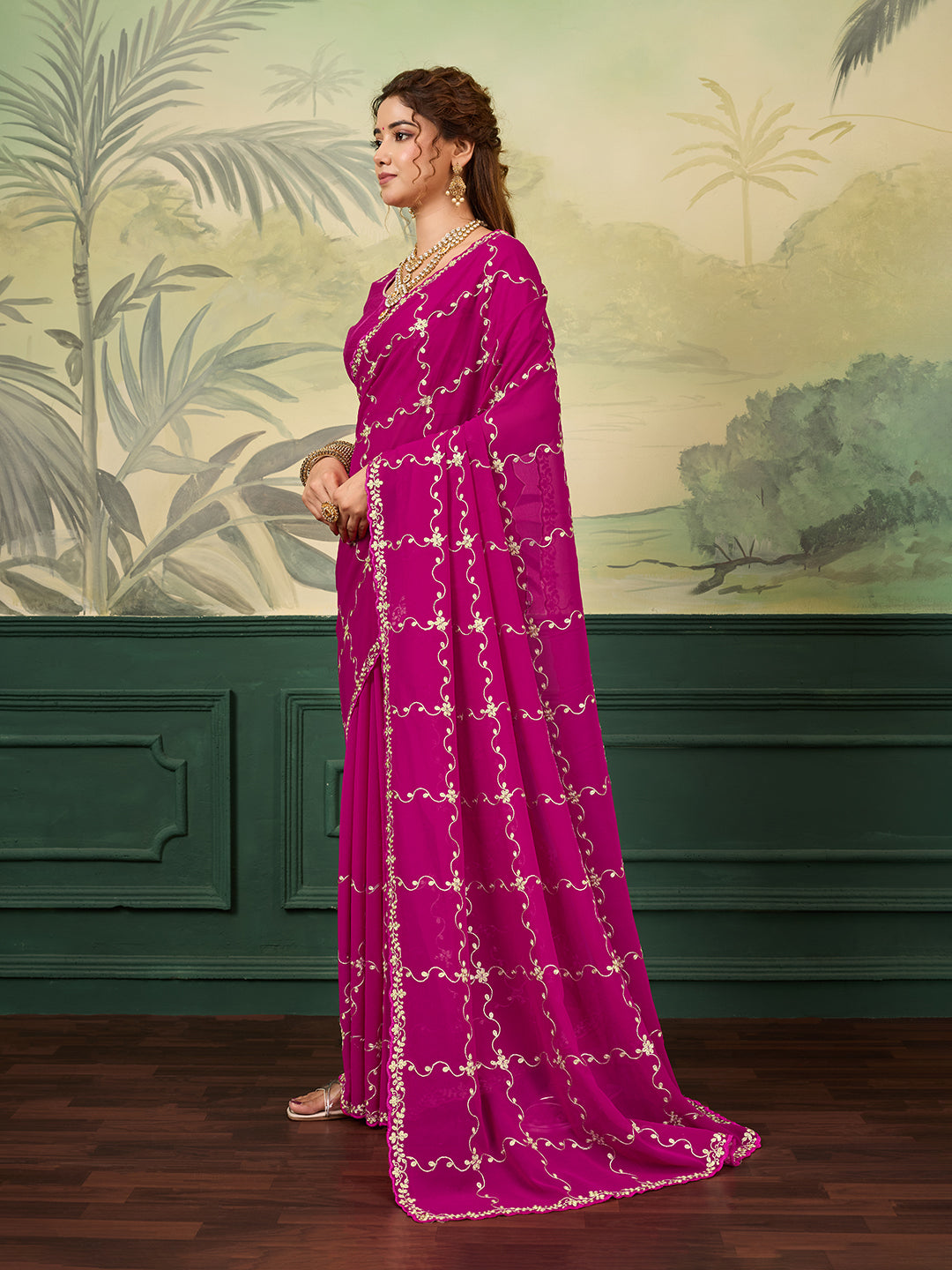 Tanmira  New Festive Wear Georgette Saree with Rich Pittan Embellishment SRK