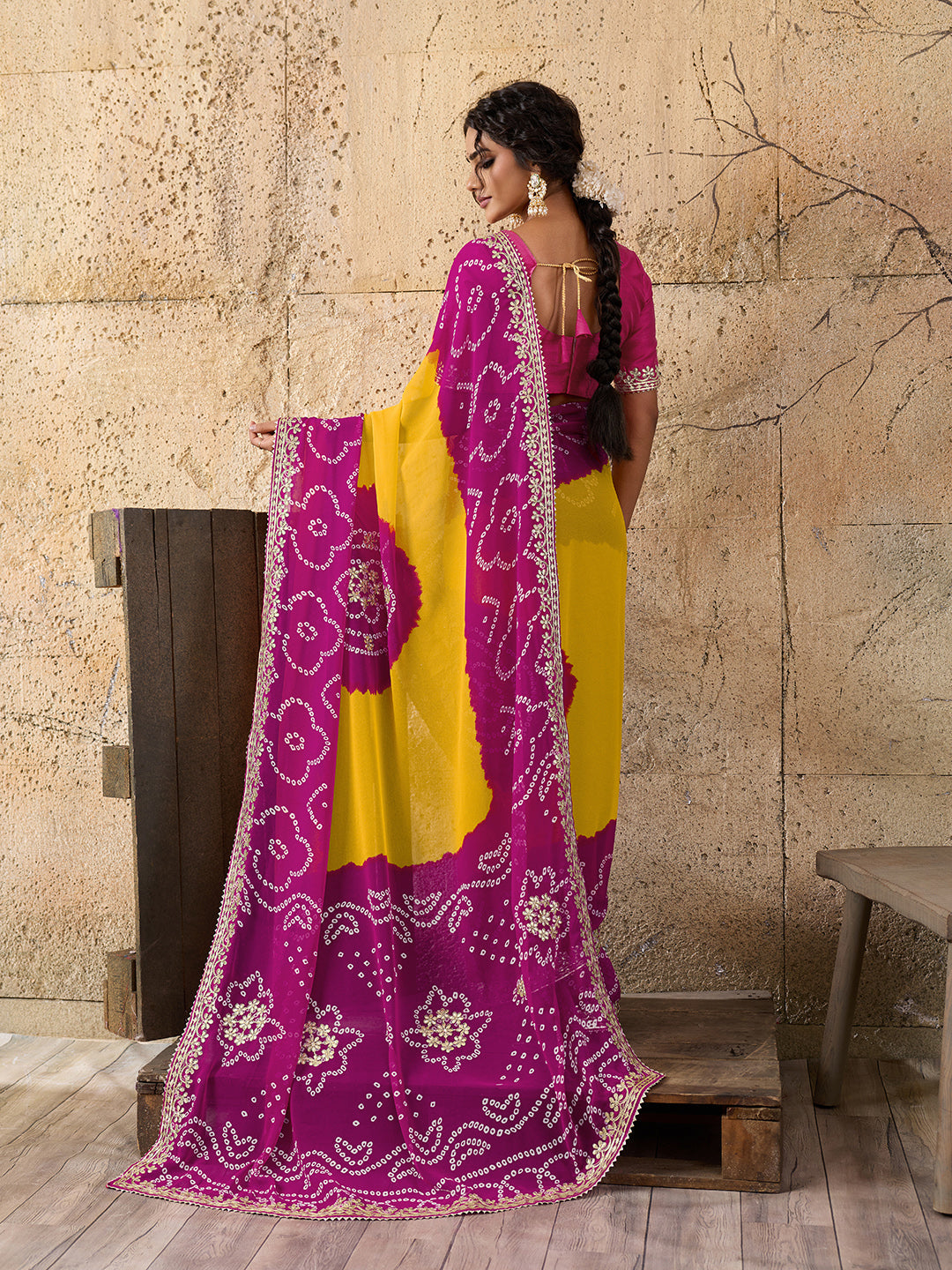 Buy Bandhani Saree With Gota patti Work Tanmira 