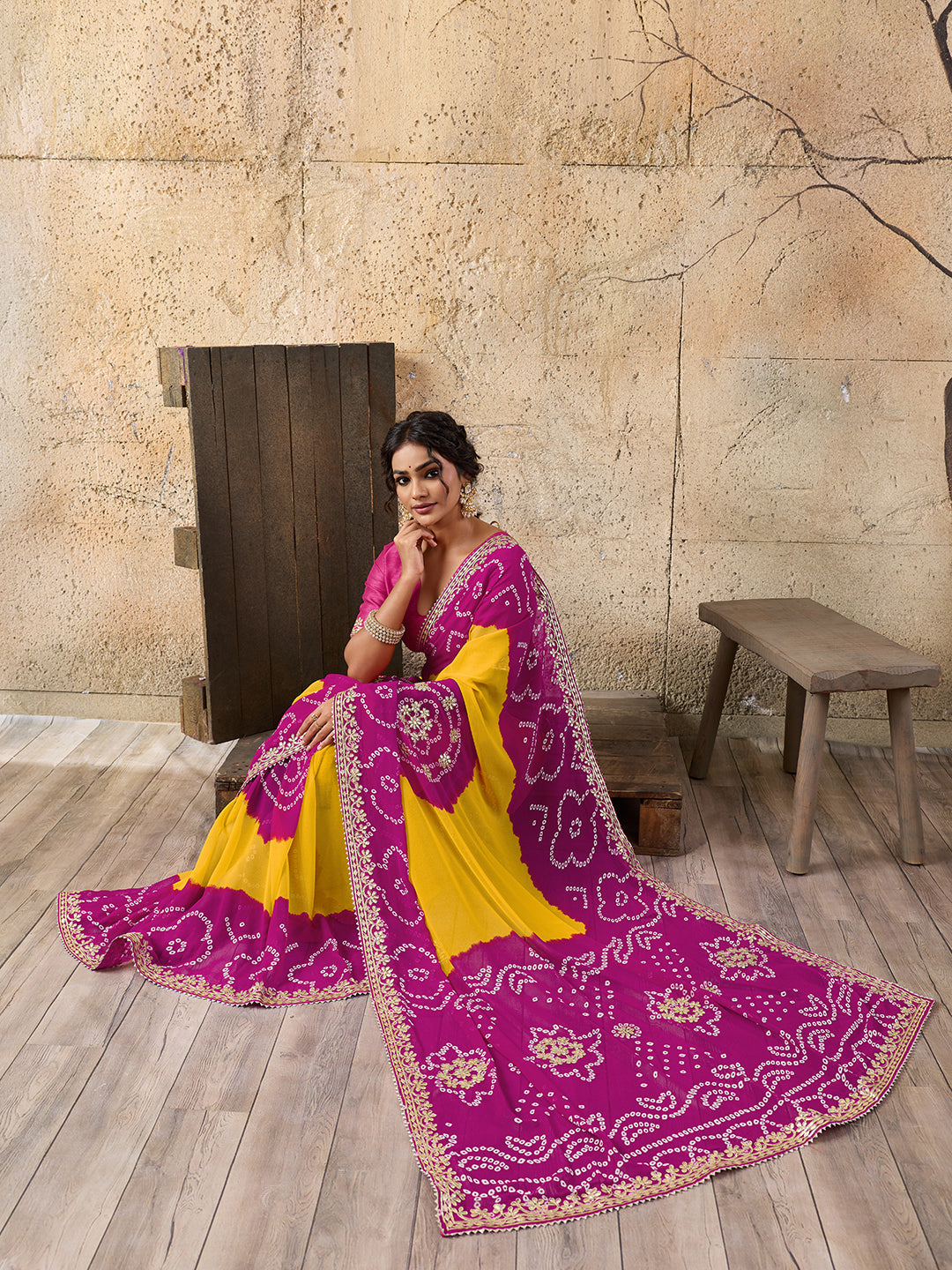 Buy Bandhani Saree With Gota patti Work Tanmira 