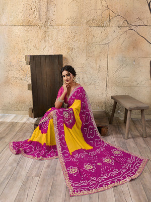 Buy Bandhani Saree With Gota patti Work Tanmira 