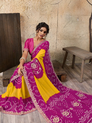 Buy Bandhani Saree With Gota patti Work Tanmira 