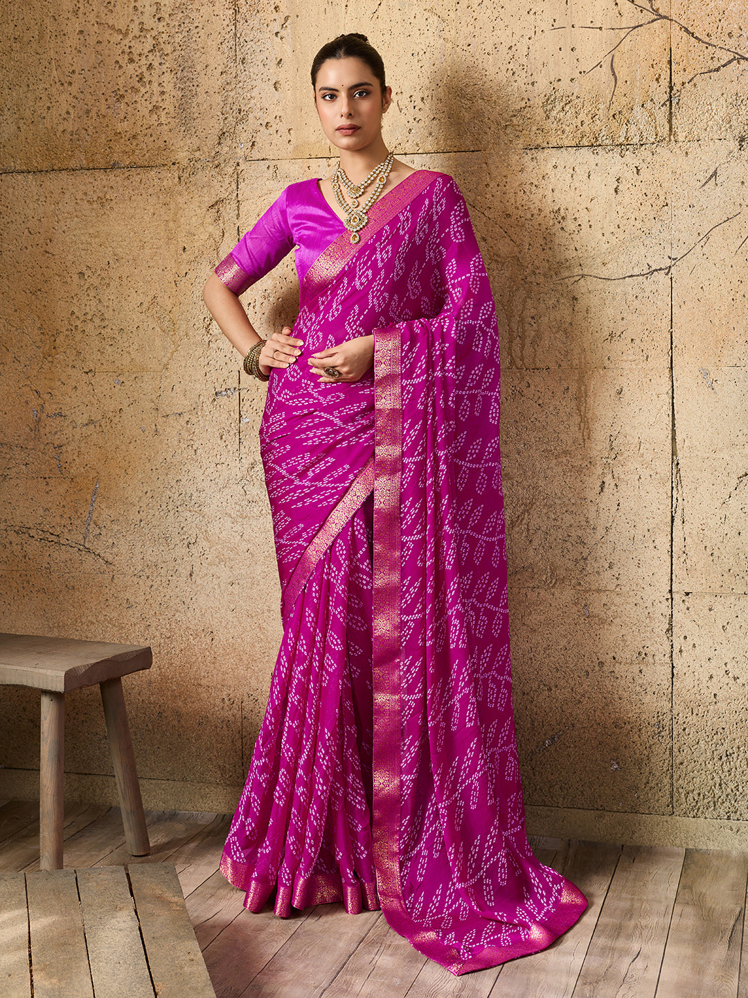 Tanmira  New Stylish Casual Moss Chiffon Bandhani Saree  KDN