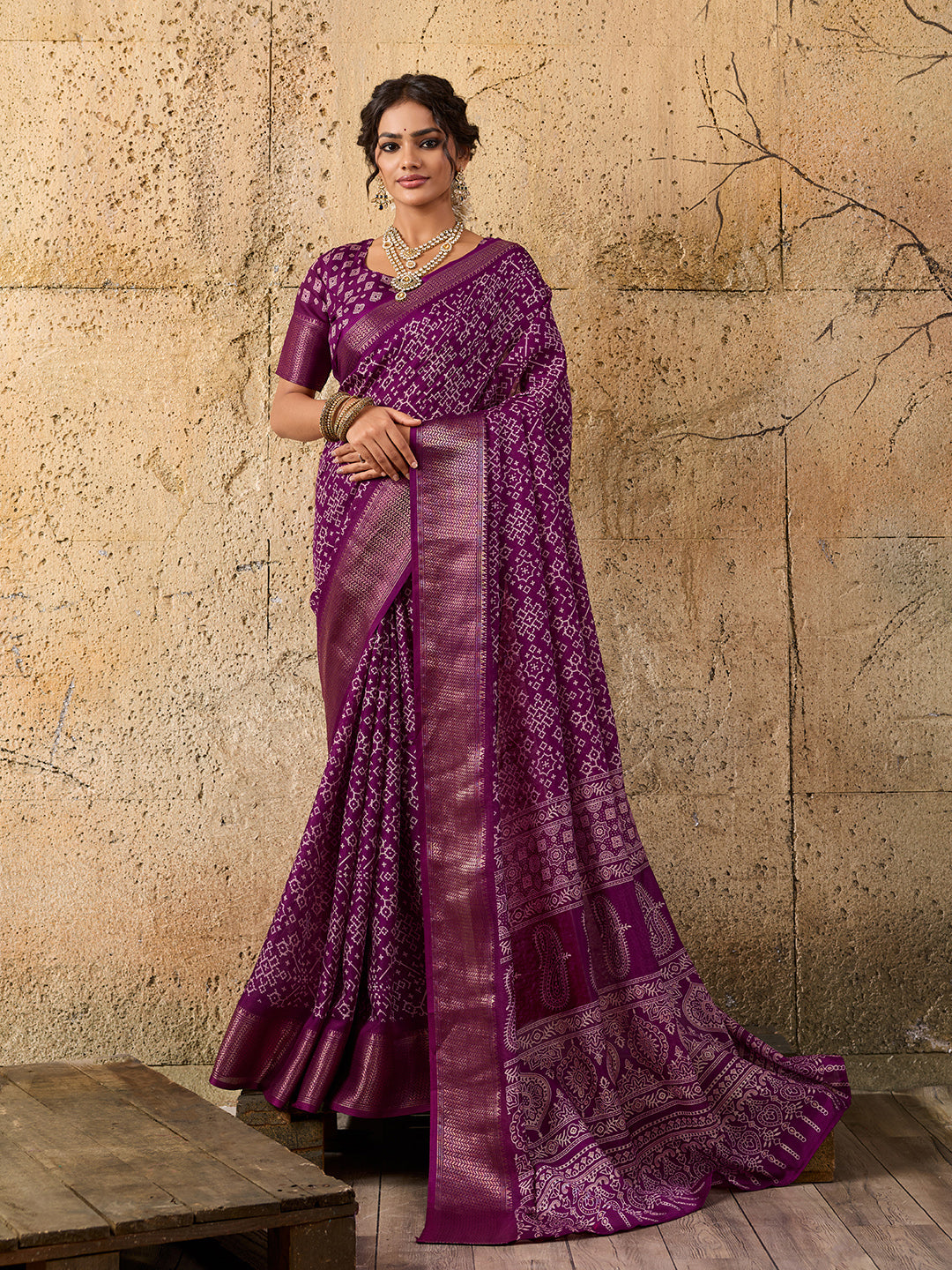Tanmira  New Launched Cotton silk Ajrakh style With Ajrakh HandPrint Work Saree STL