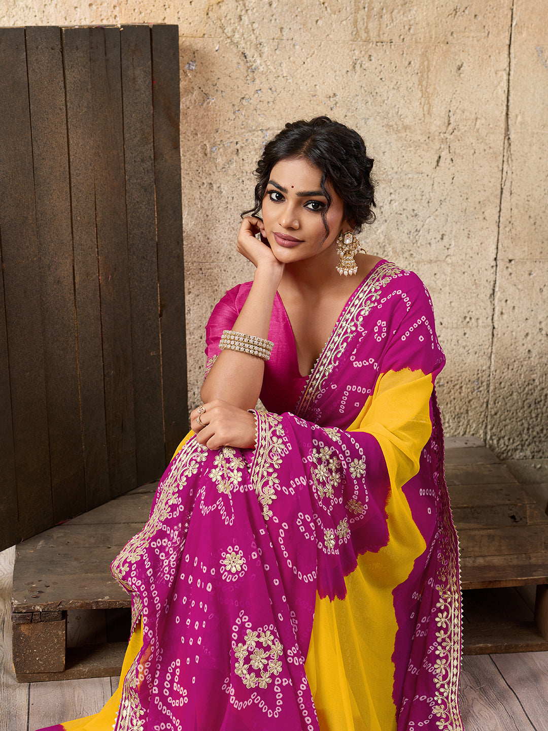 Buy Bandhani Saree With Gota patti Work Tanmira 