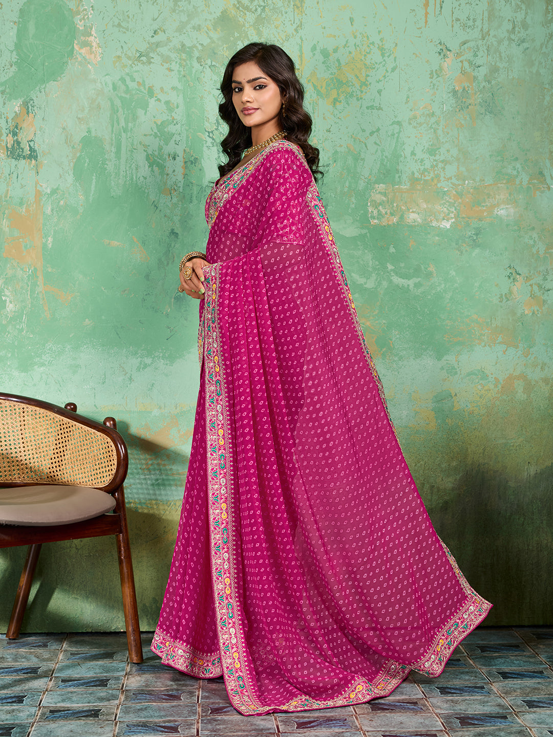Tanmira  New Beautiful Georgette Bandhani With Gotapatti Work Saree BHA