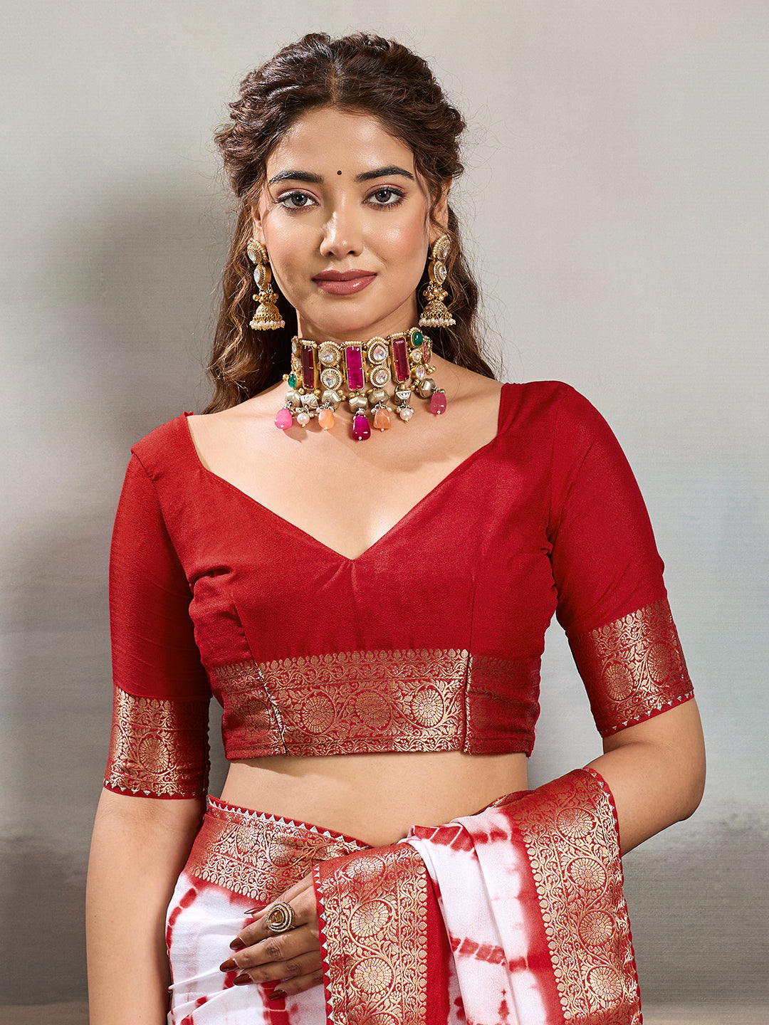 Buy Chiffon Faag Style Saree Whgit Gotapatti Work  Tanmira 
